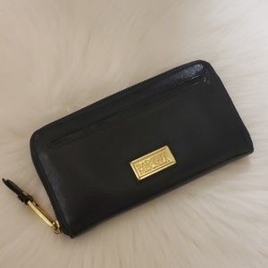 Badgley Mischka navy patent wallet